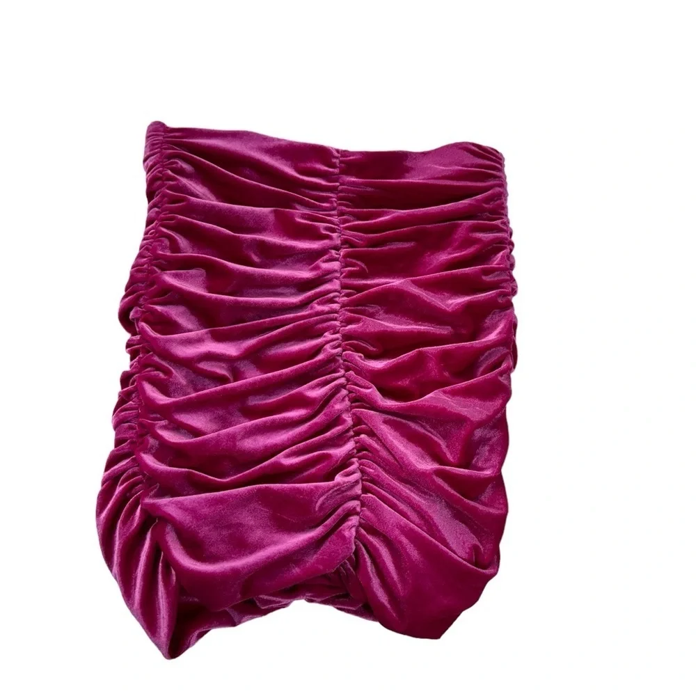 Zara Velvet Ruched Bodycon Stretch Tight High Waist Pink Mini Skirt Small